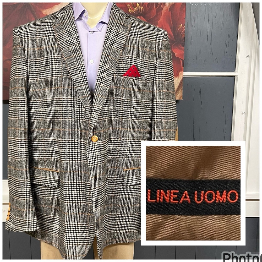 Linea Uomo Soft Knit Blazer Jacket Mens 54L Long Wool Polyester Blend Gray/Brown